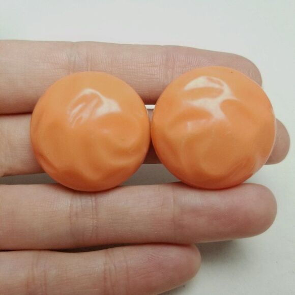 Vintage Orange Clip On Earrings, Plastic 70s Style Retro Estate - Picture 5 of 6